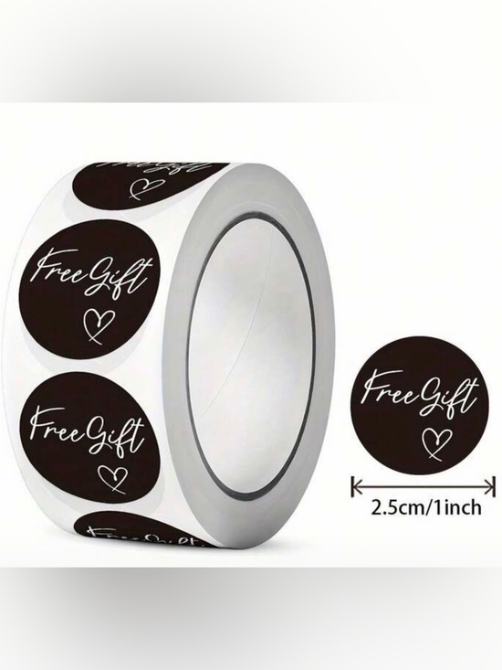 Other - 500ct Roll of 'Free Gift' Round Sticker Labels — Black with White Script